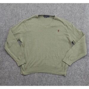 Polo Ralph Lauren Sweater Men Large Olive Green Pullover V Neck Pima Cotton Pony